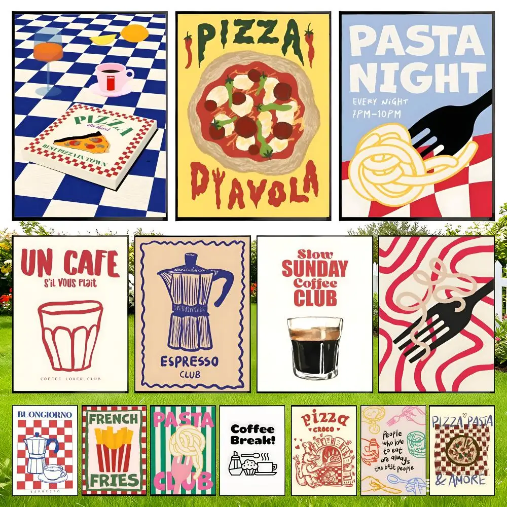 

Modern Trendy Retro Vintage Pasta Coffee Espresso Wall Art Poster Easy to Install Self Adhesive HD Wall Decor Waterproof Tear Re