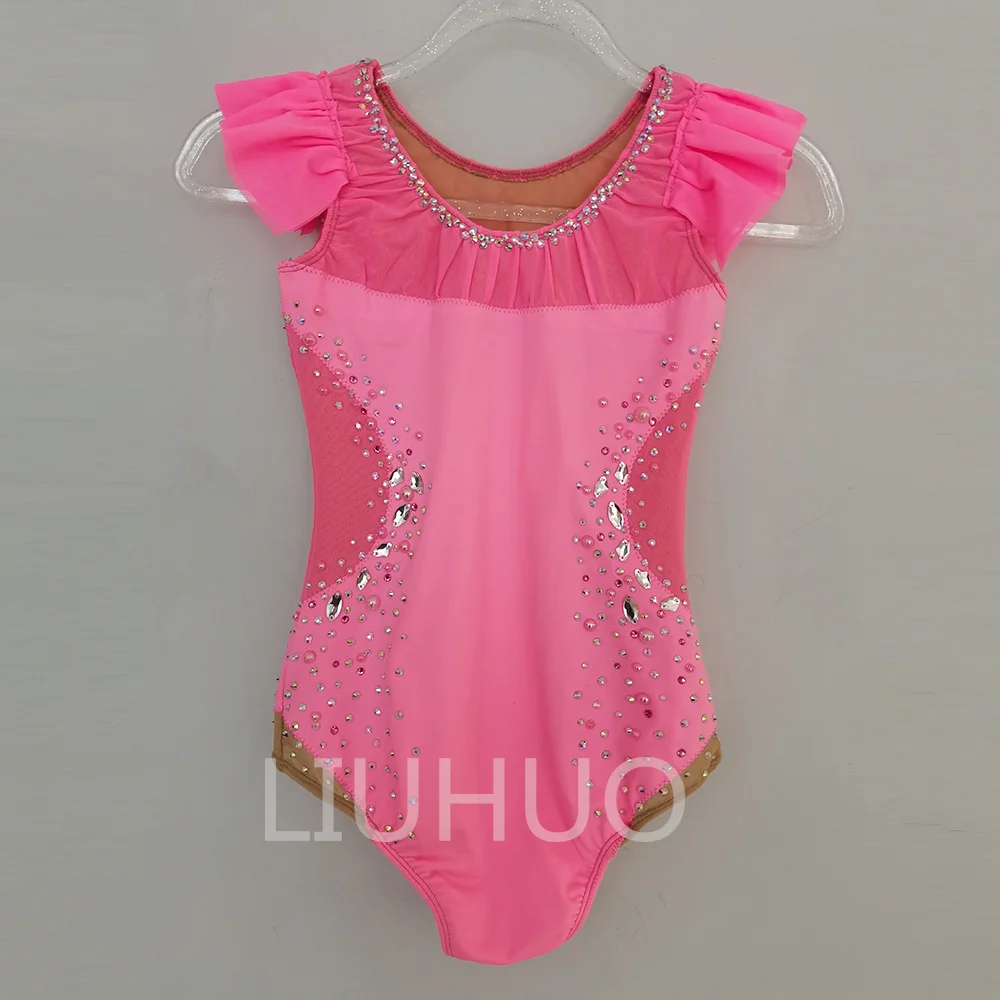 LIUHUO Rhythmic Gymnastics Leotards Artistics Tight Pink Stage Performance Professional Contest