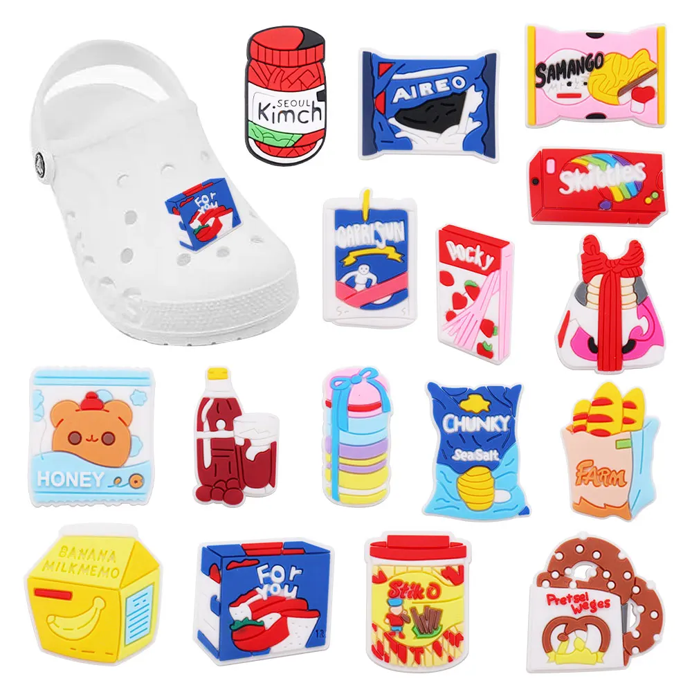 New Arrival 1-16Pcs Yummy Snack Kimch Banana Milk Shoe Buckle Charms Boys Girls Decorations DIY Kids Birthday Gifts