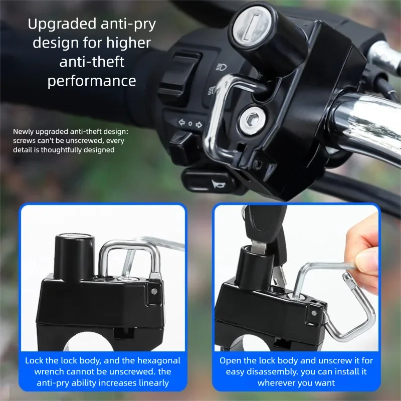 Anti-theft helmet lock for e-bikes and motorcycles – secure hook-style lock for securing helmets to electric scooters and motorb