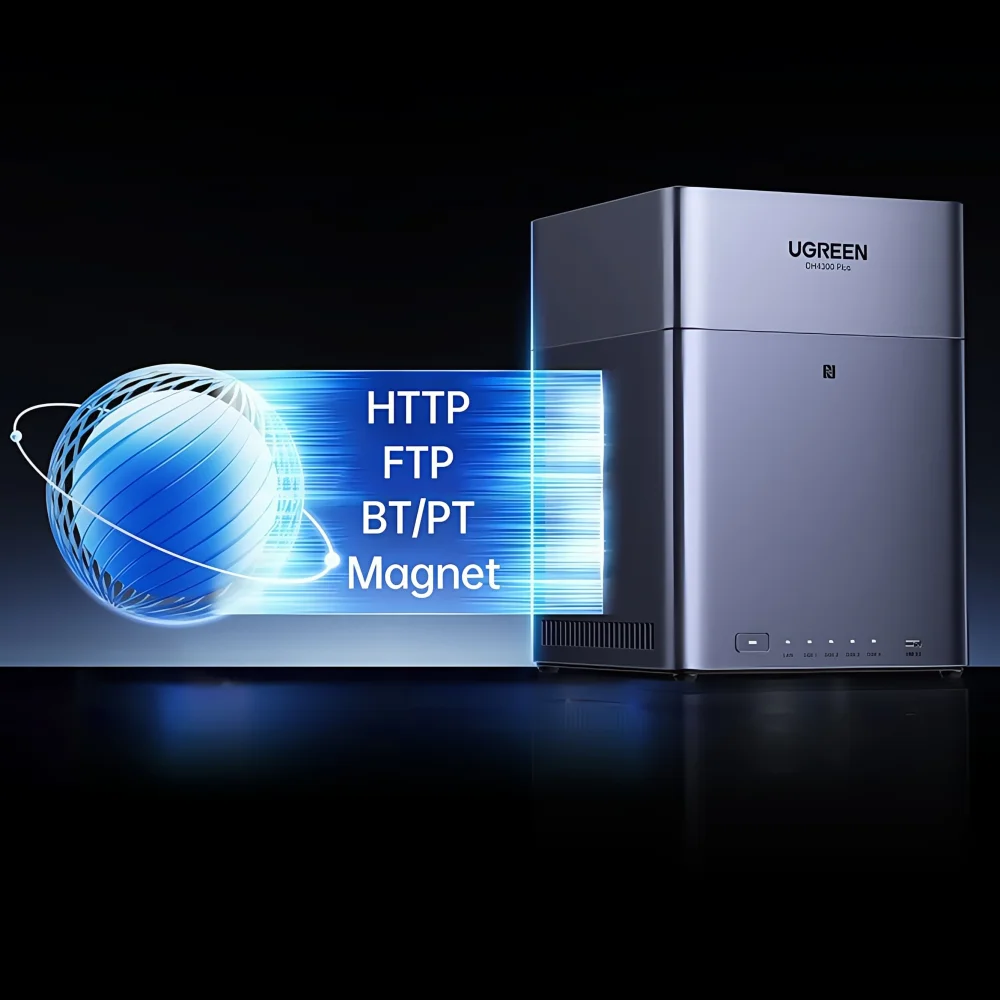 UGREEN DH4300 Plus Mini Home NAS AI Rockchip ثماني النواة A55-A76 8GB LPDDR4X 4 Bay SATA HDD SSD NFC RJ45 2.5GbE تخزين الشبكات