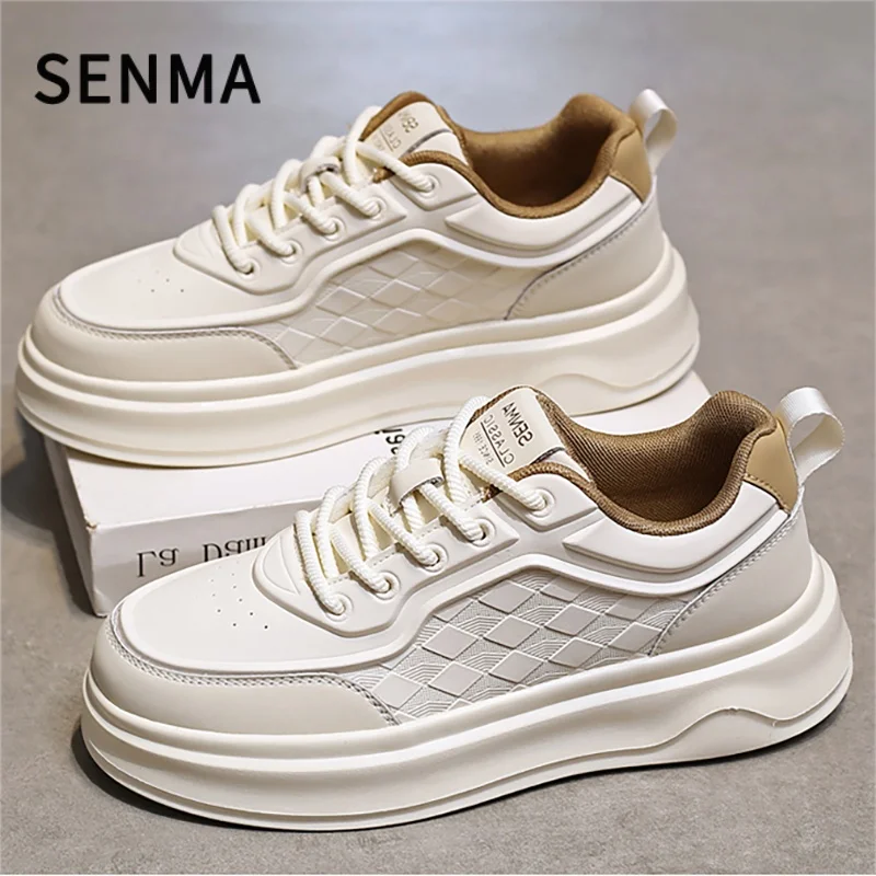 

SENMA Men's Shoes 2025 New Autumn Luxury Versatile Casual Skateboard Shoes Genuine Leather Soft Bottom Sports Men's White Shoes