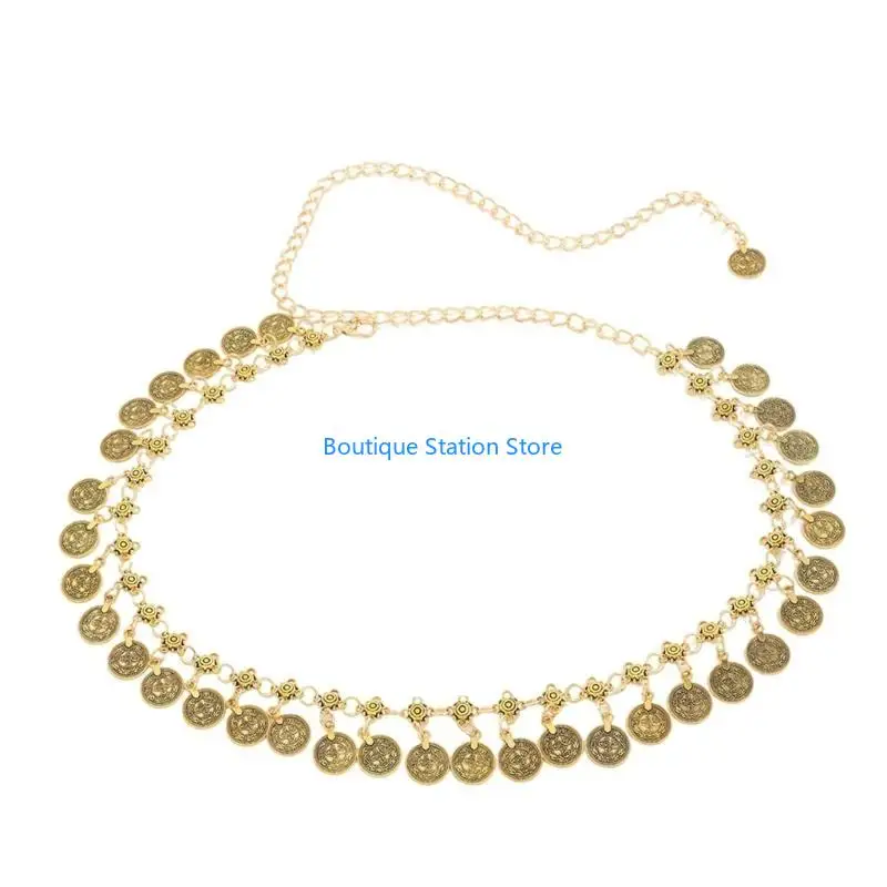 سلسلة خصر Y55F مع عملات معدنية هزازة، حزام على الطراز العرقي، مجوهرات أنيقة لحفلات الشاطئ، ملحقات الجسم لمهرجانات الموسيقى #1