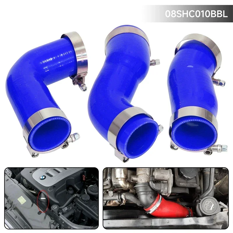 Silicone Intercooler Turbo Pipe Hose W/ T-Clamps Kit Fits For BMW E60 E61 530d 525d