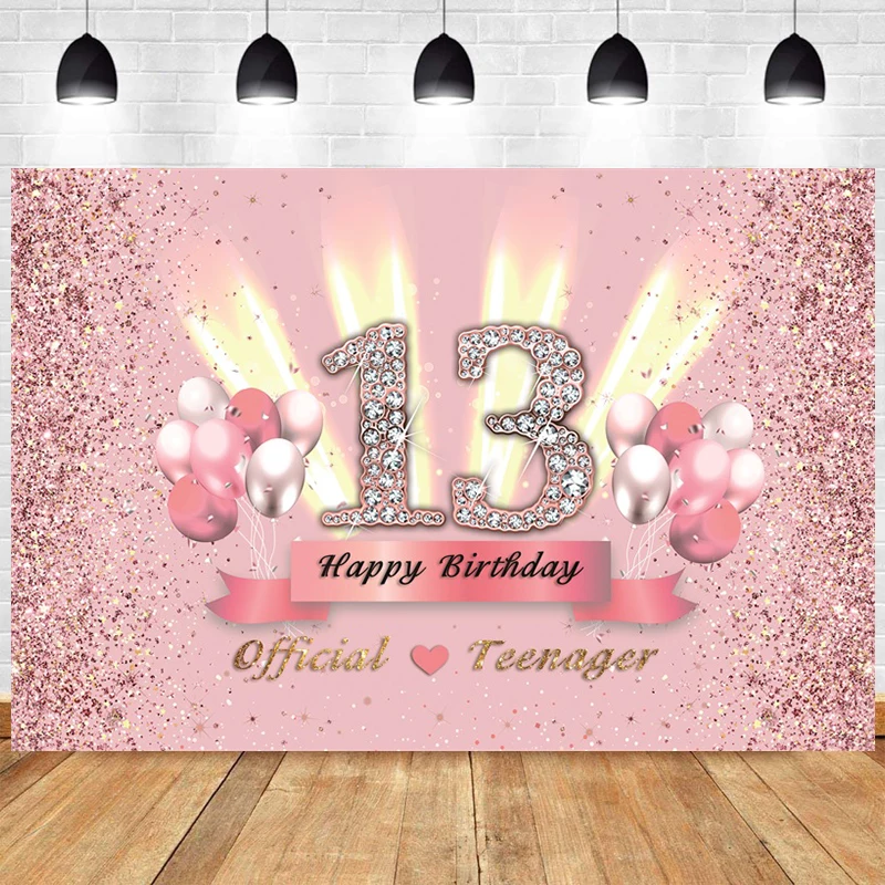 

Pink Official Teenager Backdrop Birthday 13 Years Old Jewish Decoration Girl 13th Birthday Party Photo Background Bar Mitzvah