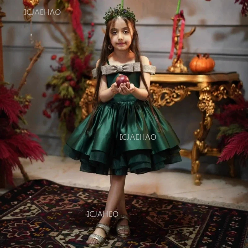 Christmas Holidays New Green Princess PartyPerformance Pageant Formal Gown Evening Dress Girls Kids Birthday Model Show Host