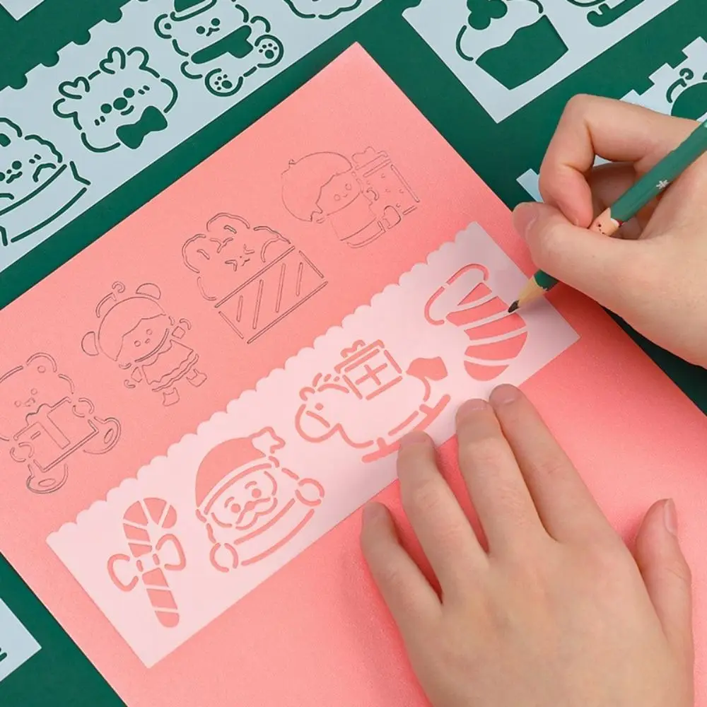 Out Lace Ruler Copy Stencil Merry Christmas Drawing Templates Ruler Students Stationery School Supplies Painting Stencil Tools