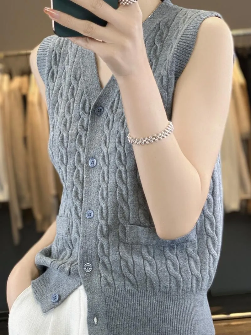 

00% вязаный свитер Camere Svel, жилет с тренятой вышивкой и v-образным вырезом, верхняя одежда, накладка на плечо, китайский бренд, шелковый эффед