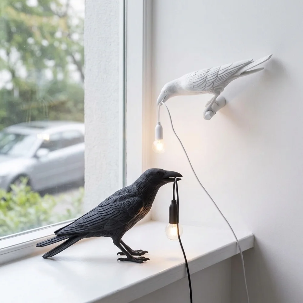 Modern Lucky Bird Table Lamp Creative Resin Animal Design Bedroom Bedside Living Room Home Decor Lighting Fixture