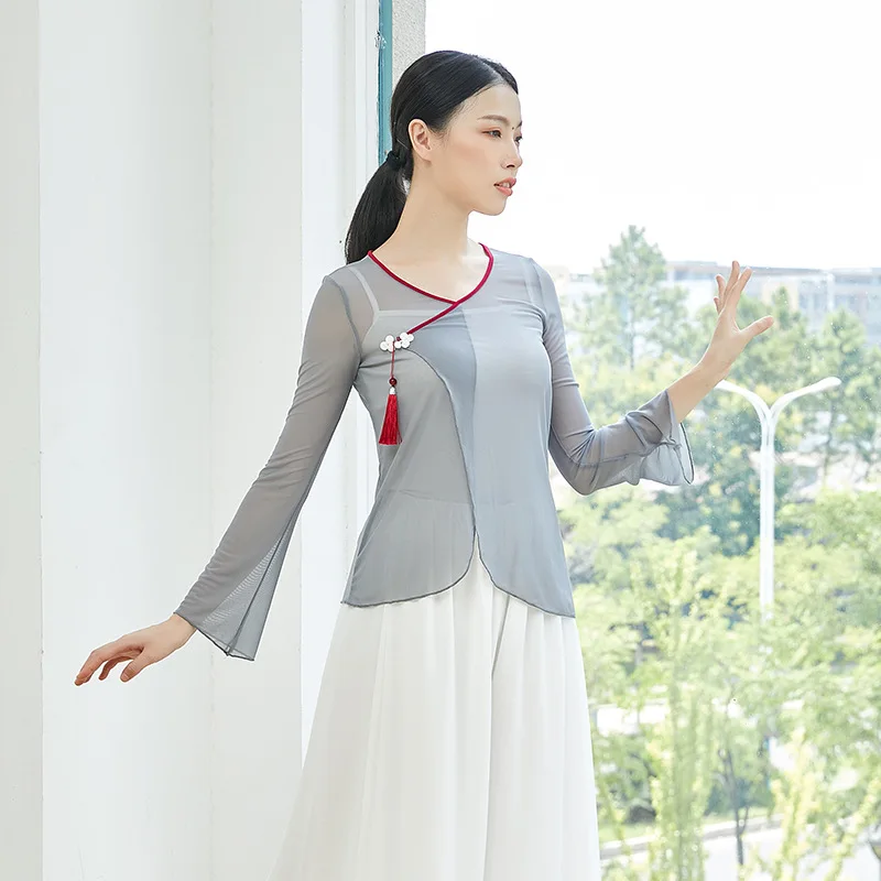 Classical dance gauze clothes women's spring and summer body rhyme practice clothes tops elegant Chinese style dance performance