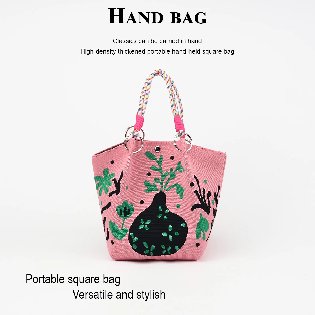 

1 Piece Women's Handbag with Floral Pattern, Detachable Ring Handle, Mixed Color Rope Handle, Magnetic Closure for Quick and Easy Use, Suitable for Commuting, Shopping, Travel, and Outings, Versatile for All Seasons
