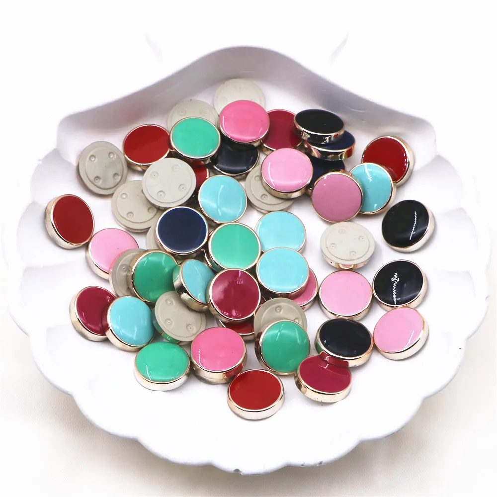 50PCS 12mm Mix Colors Resin Golden Circle Plastic Round Flatback Button Home Garden Crafts DIY Hair Clips Scrapbook