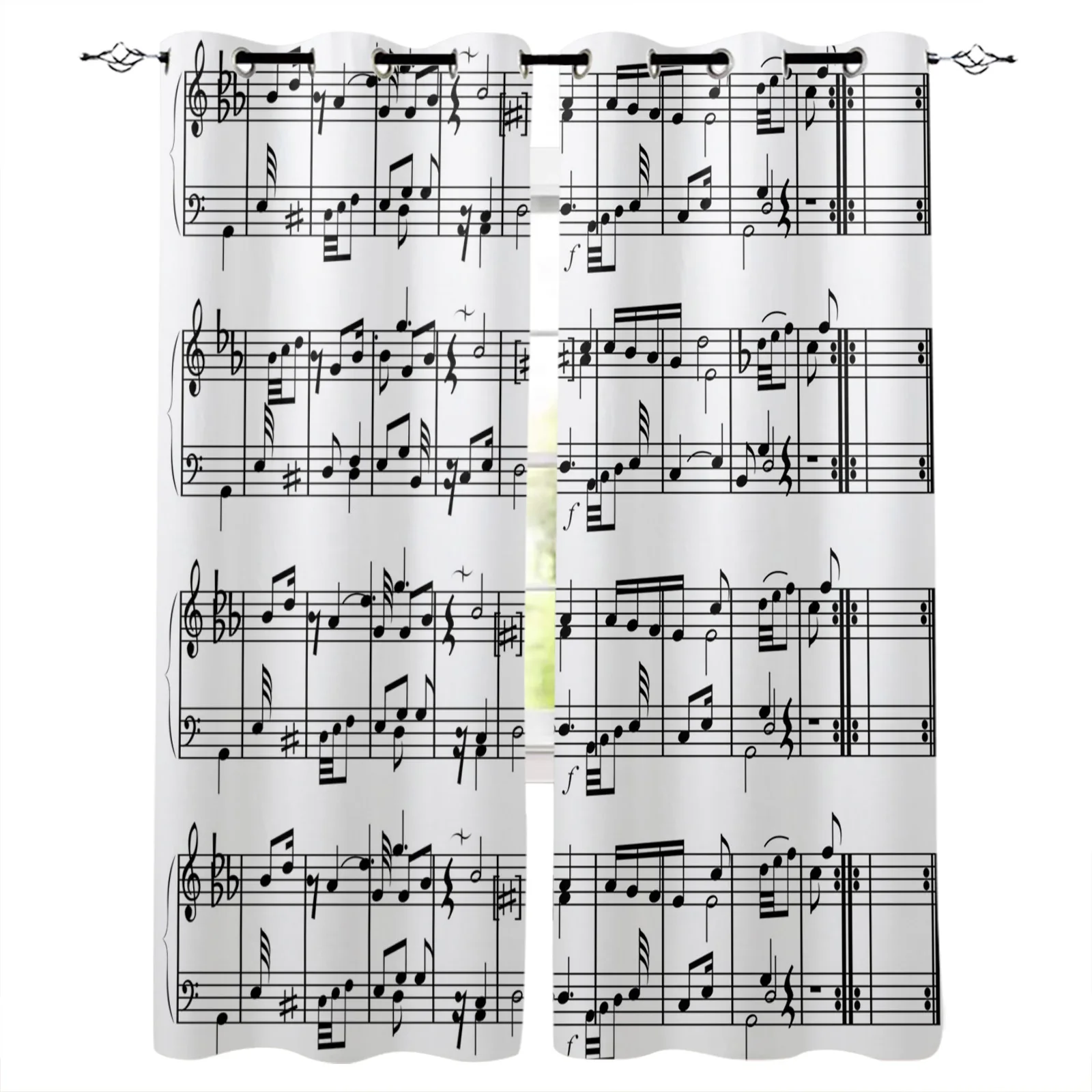 

Затемняющие черно-белые шторы Tab Music Note, оконные шторы для спальни, гостиной, декоративные оконные шторы