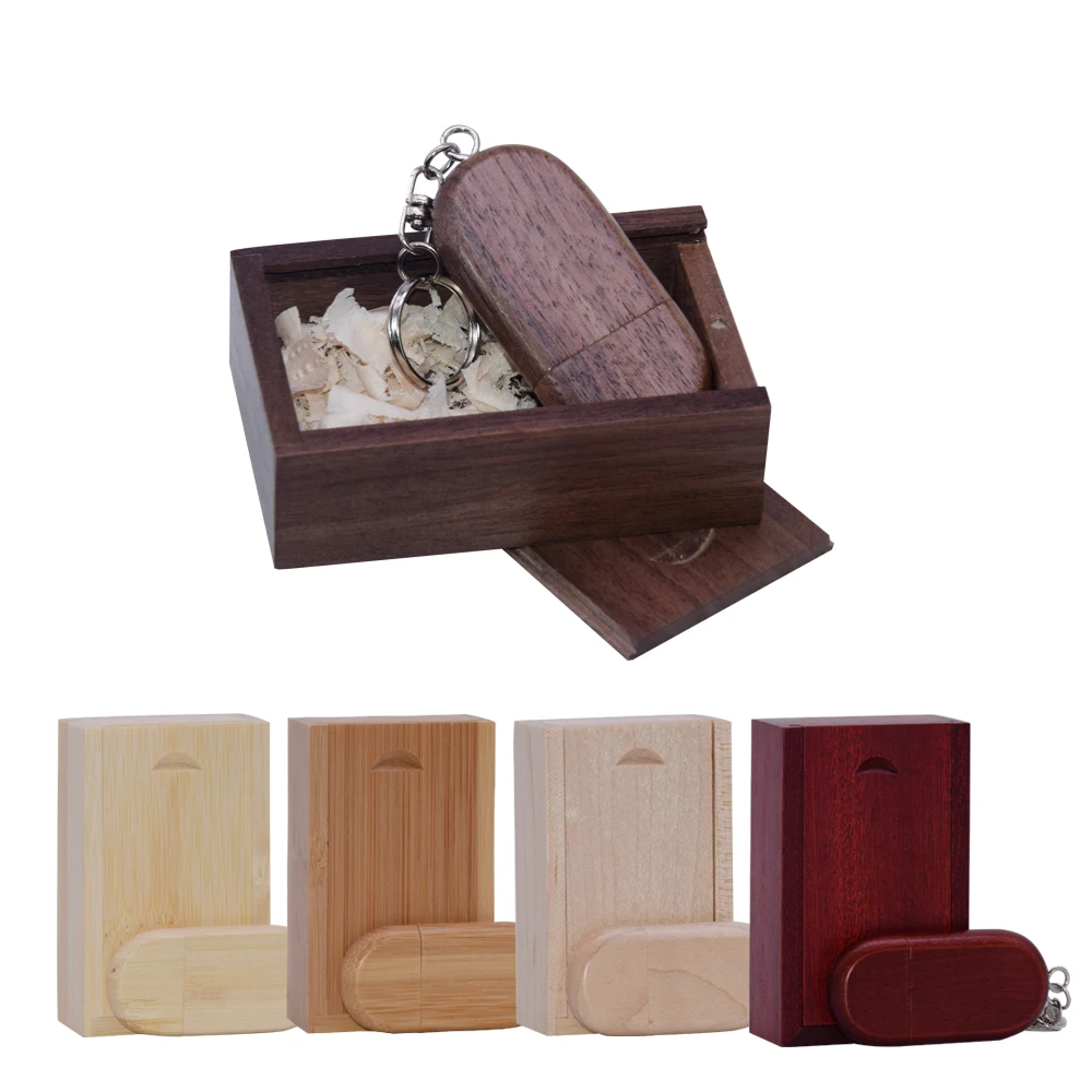 Fashion Maple USB Wooden Box Walnut Pendrive with Key Chain Usb Flash Drive 4GB 8GB 16G 32GB Usb Stick 2.0 Wedding Memory Gift