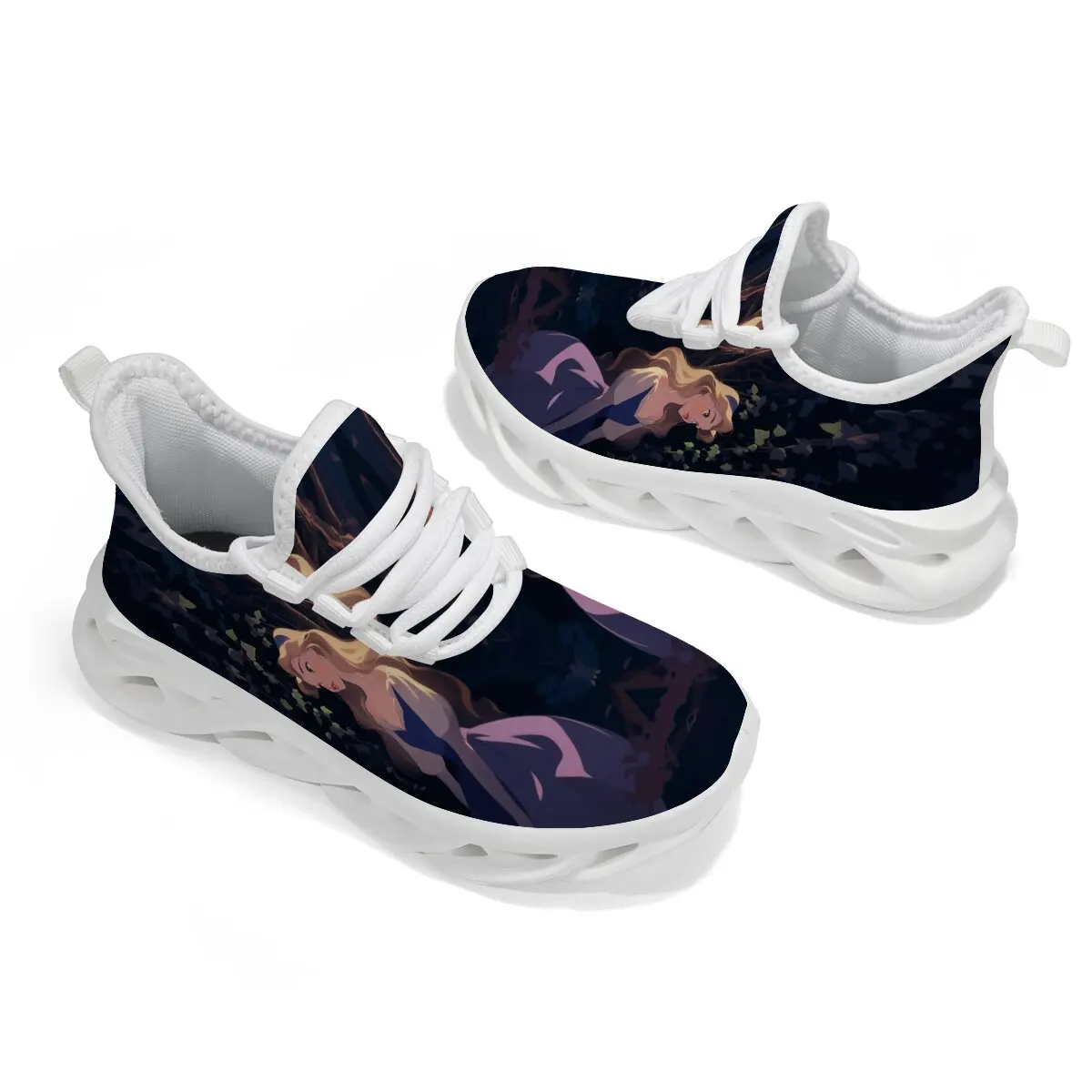 캐주얼 운동화 디즈니 어린이 잠자는 숲속의 공주 오로라 프린트 운동화 부드러운 밑창과 색상이 어울리는 부모-자식 신발