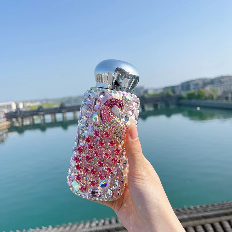 Sparkling Rhinestone Stainless Steel Insulation Thermos Bottle Portable Pet Vacuum Flask Water Bottle Coffee Cup Mug Pocket Cup