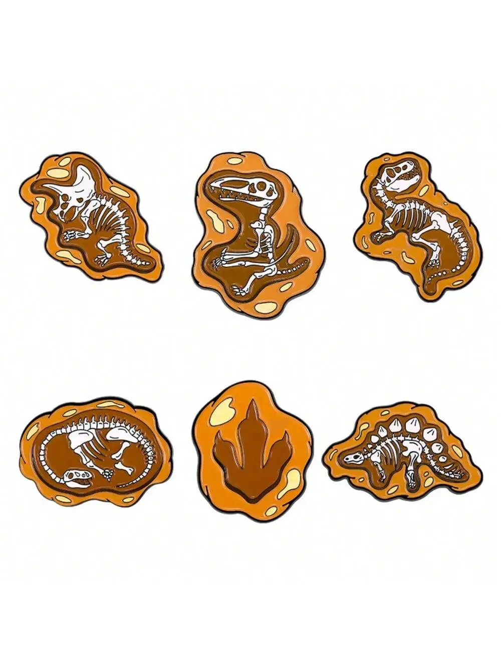 6 pieces of women's creative dinosaur bone fossil skeleton design brooch,daily matching clothing, bags,accessories, metal badges