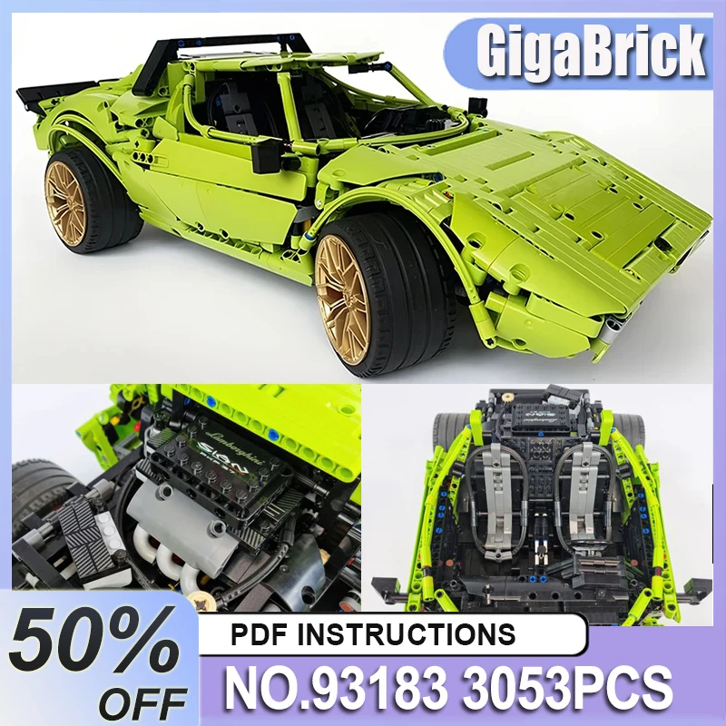 

New Unique MOC 93183 Striking Technical Car Building Block Brick Crafted Sports Car Educational Puzzle Toys Christmas Gifts Kids