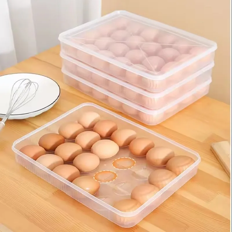 24 Grid Egg Storage Box With Lid Kitchen Refrigerator Egg Box Drop Rack Fridge Egg Organizer Household Fresh-Keeping Egg Tray