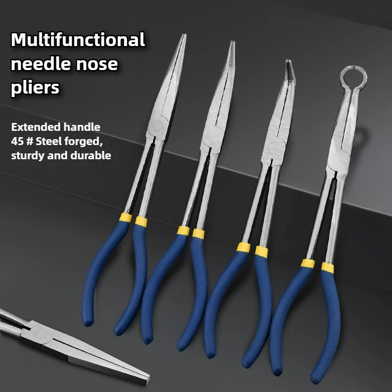 11 Inch Multi-Purpose Long Nose Pliers Straight Needle Nose Pliers 0/25/45/90 Degree Curved Flat Mouth Pliers O-Shaped Pliers