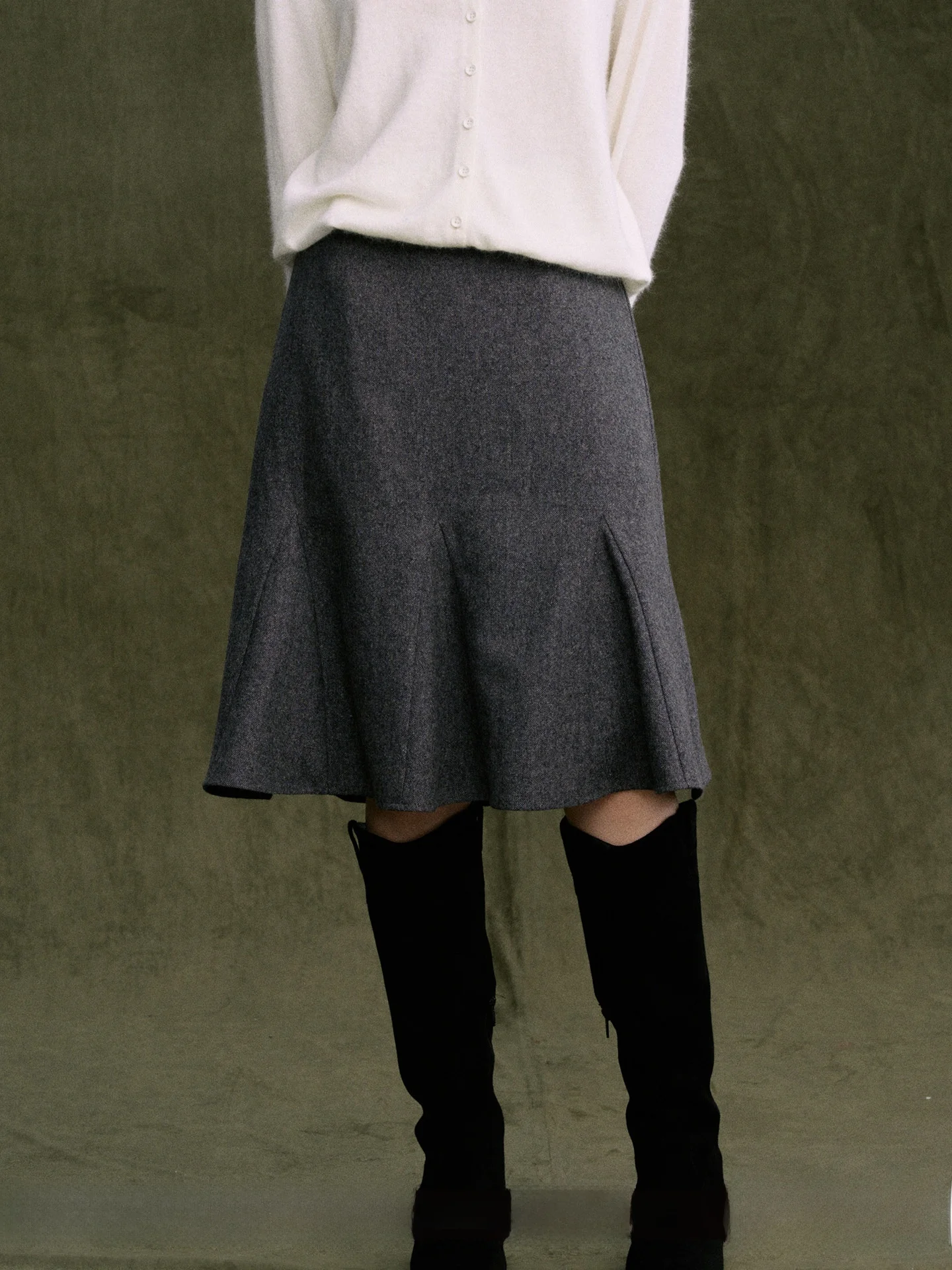 

Jicouture Wool Blend Fi Tail f Skirt Women's Autumn Winter High Waist Ele Midi Pleated ey f Skirt Commute Sle