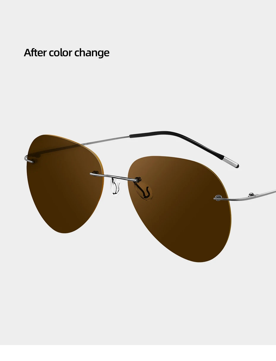 CAPONI Pilot Nachtsicht Randlose Sonnenbrille Ultraleicht Nacht Fahren Männer Sonnenbrille Photochrome Braun UV400 Gläser BSYS7466 – Detail 19