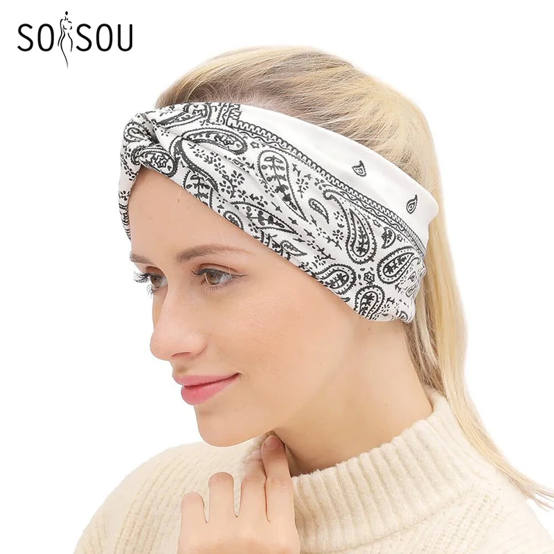 

SOISOU 1PCS Printing Sweatband Sports Women Bohemian Turban Sweat Headband Gym Runnning Yoga Hair Band Elastic Cotton Head Band