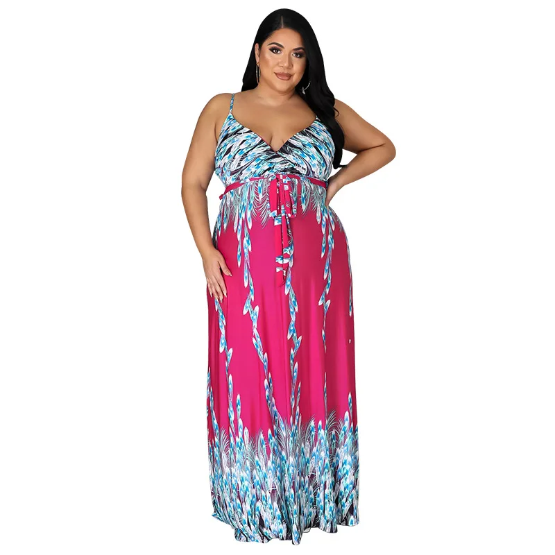 SOMO 2022 Fashion Bohemia Printed Party Dress Plus Size donna Maxi abiti lunghi Causal Halter Clothes Dropshipping all'ingrosso