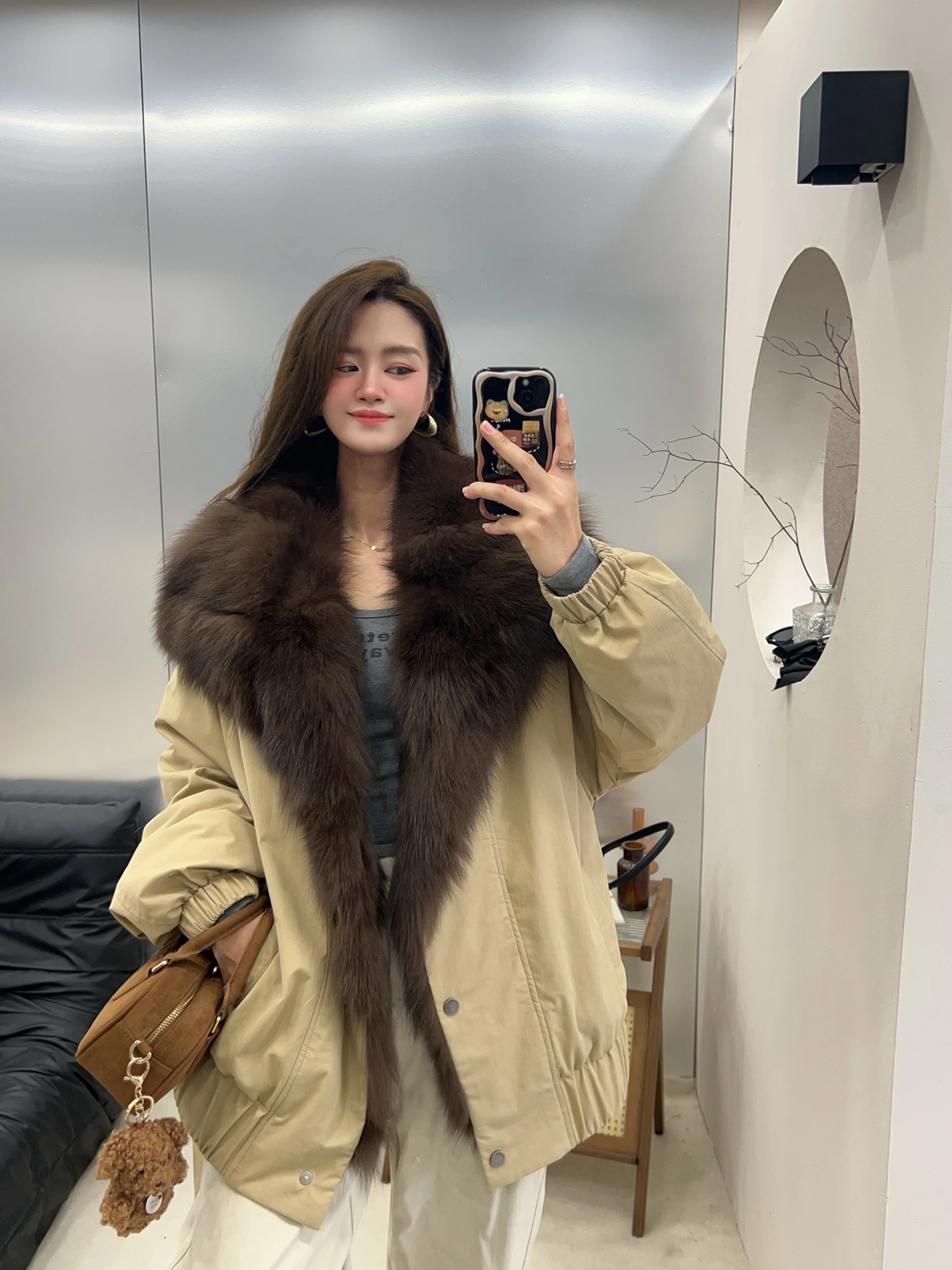 

Женская пуховая парка с меховым воротником, 90% гусиный пух, осень-зима 2025, новая модель, теплая, длинная, повседневная, свободного кроя