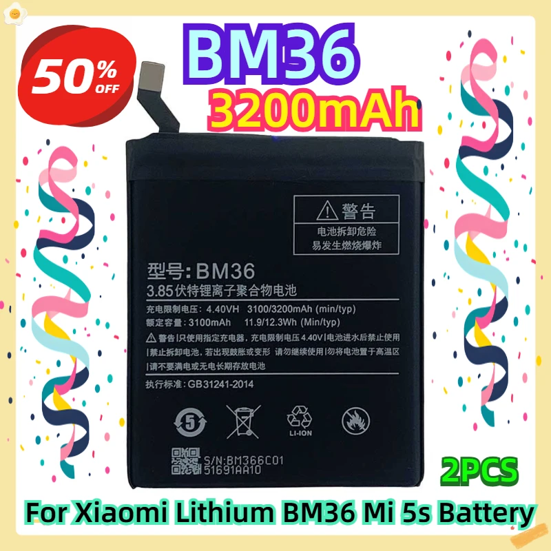 

For Xiaomi Lithium BM36 Mi 5s 3200mAh Battery 2pcs