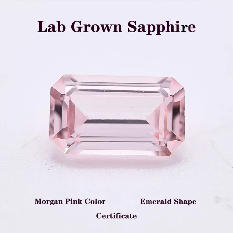 

Lab Grown Sapphire Emerald Shape Morgan Pink Color DIY Advanced Jewelry Making Materials Artificial Gemstone With Certificate