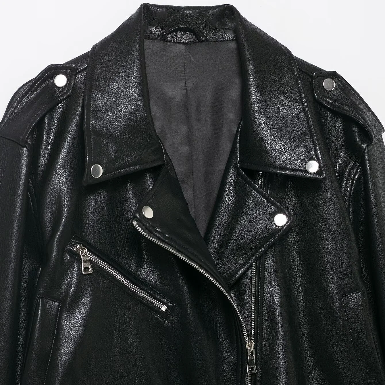 خريف شتاء جديد المرأة دراجة نارية Jaet الشارع Sle طويل Sve زر الجبهة شقة طوق المغلفة سستة ort معطف #2