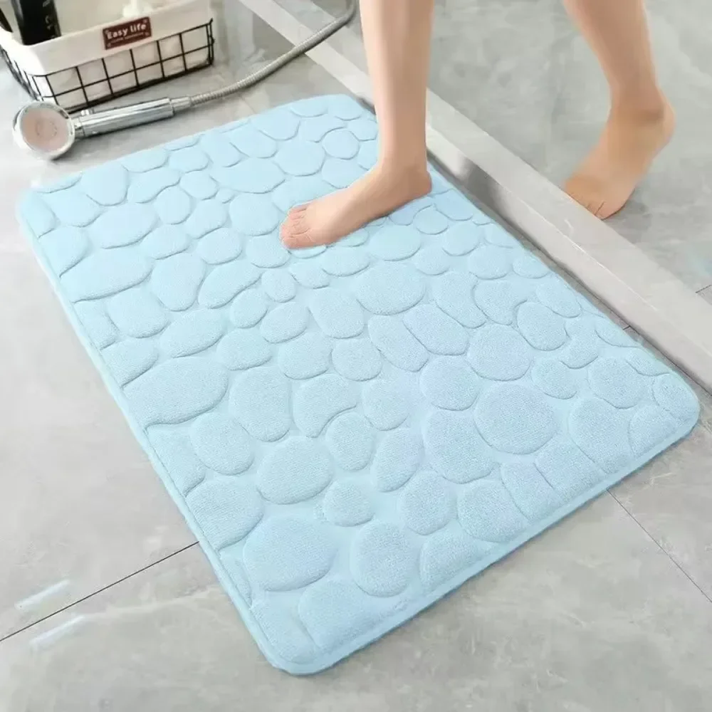 2025 NEW HOT Memory Foam Embossed Velvet Carpet Bathroom Living Room Non-Slip Mat Cobblestone Floor Mat Home Furnishings