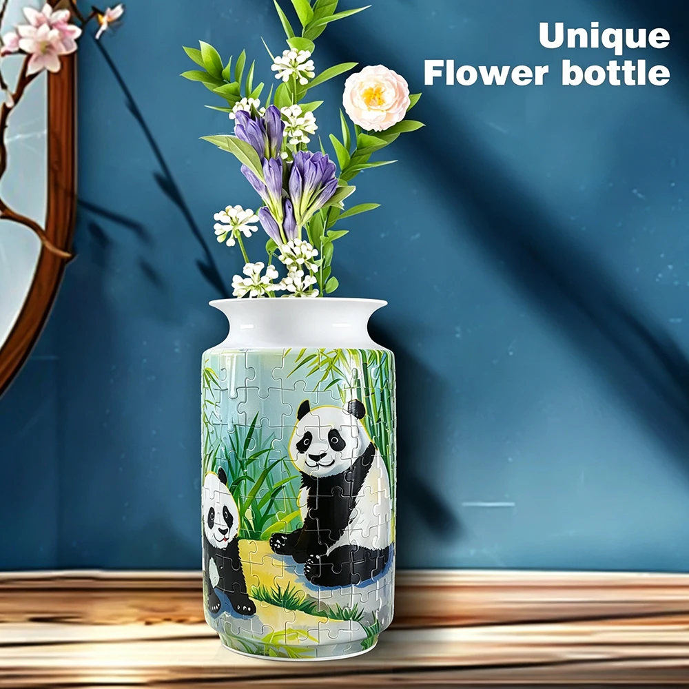 162 Pieces 3D Puzzle Vase with Panda Bamboo Pattern Unique Assembly Home Decor Ornament Gift for Adults and Kids