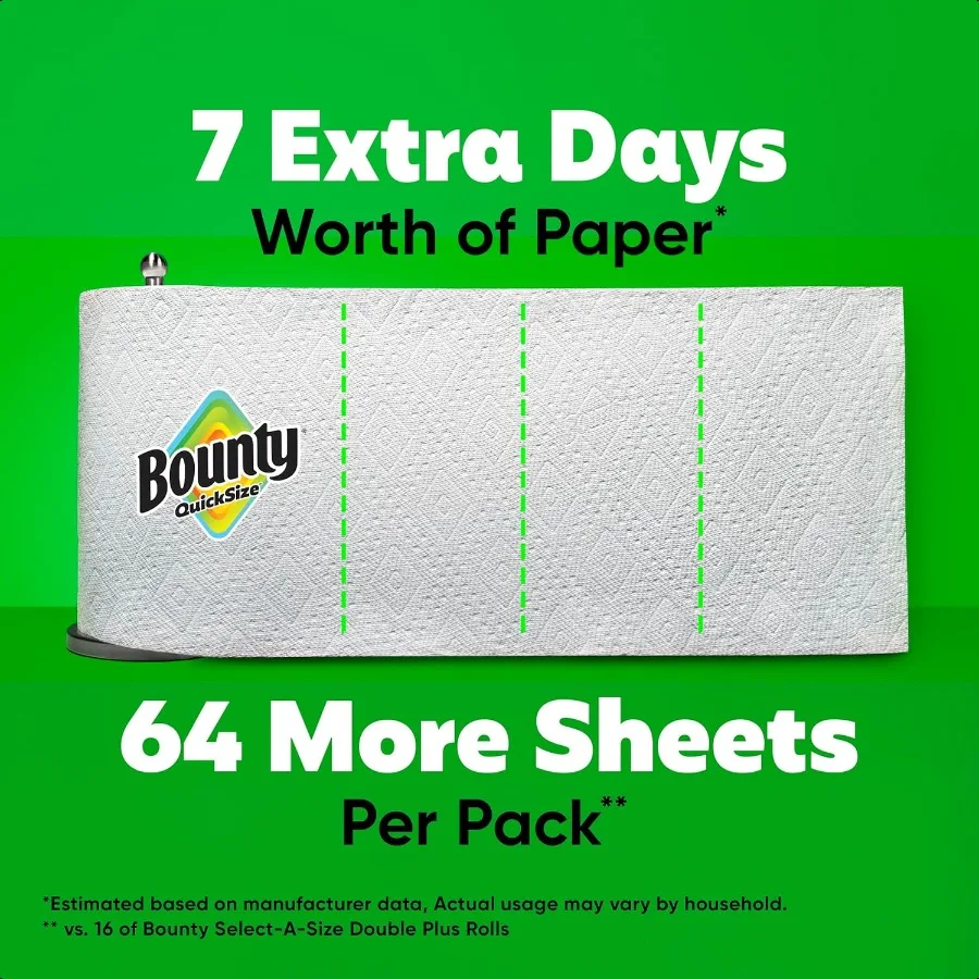 Asciugamani di carta Bounty Quick Size Bianco 16 Rotoli Famiglia = 40 Rotoli Regolari