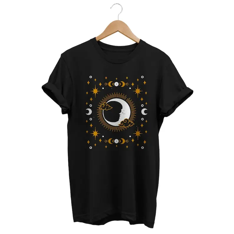 

Sun and Moon T-shirt, Alternative Shirt, Grunge Clothing, Zen Outfit, Yoga Apparel, Meditation Clothes, Zodiac Top, Moon Phases