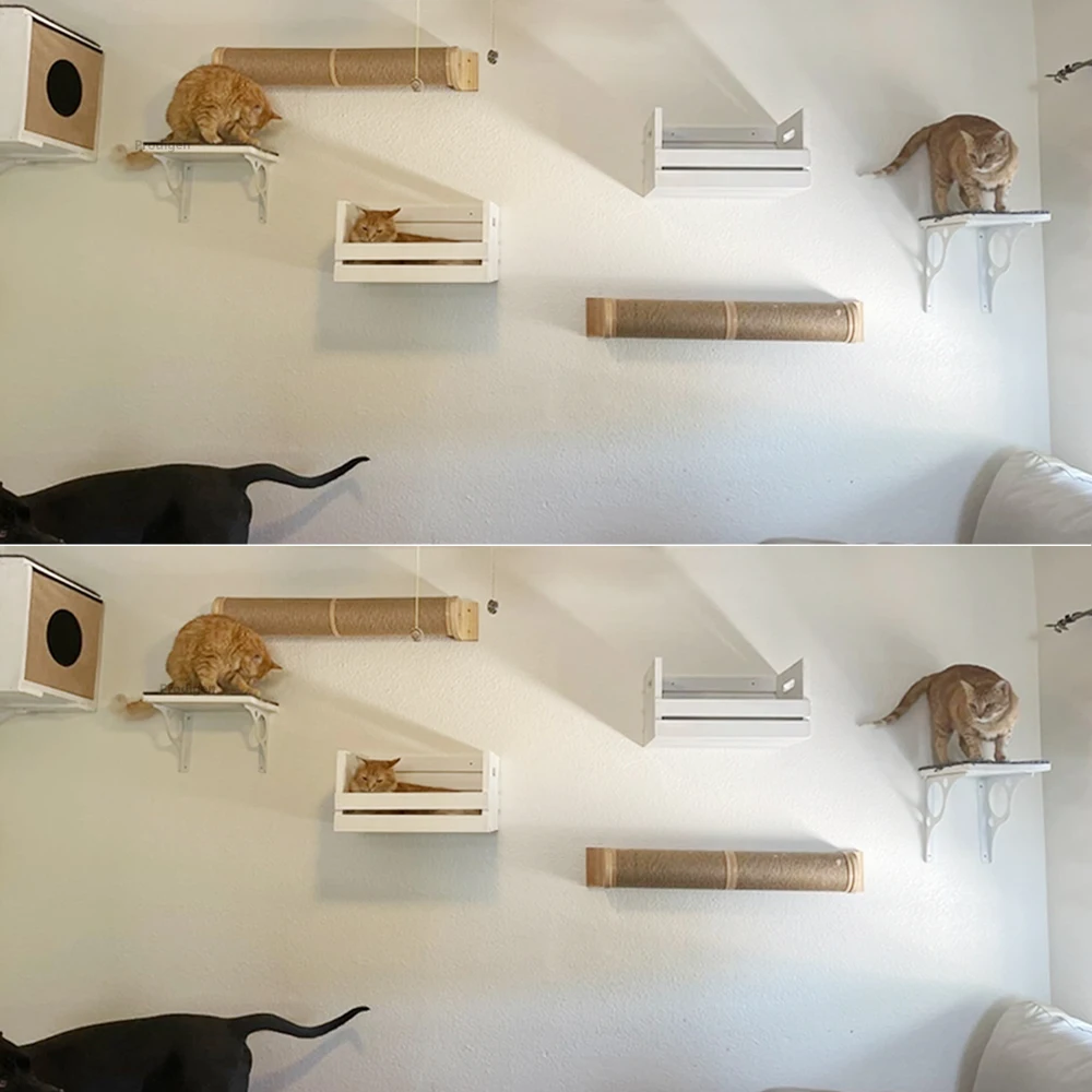 Cat Shelves and Perches for Wall Cats Hammock Wall Mounted Climbing Shelf with Sisal Scratching and Bridge Step Bed Furniture