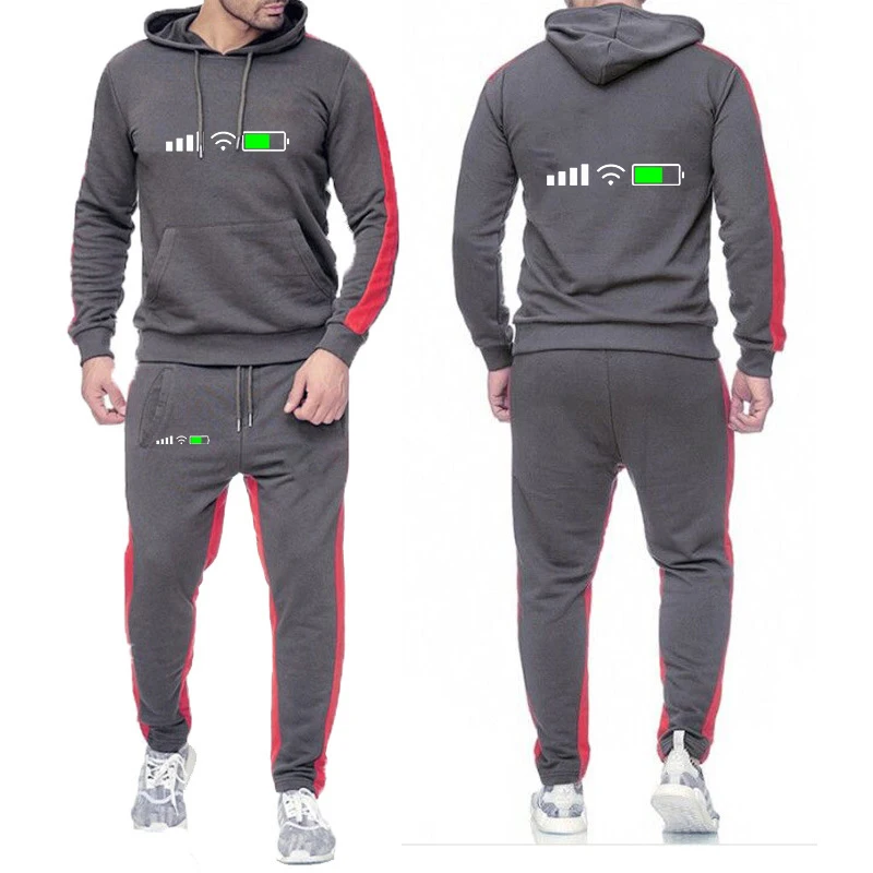 

Signal WiFi Battery Print 2025 New Men Spring And Autumn Solid Color Brand Fashion Sweatshirt Pant Casual Jogger Suit