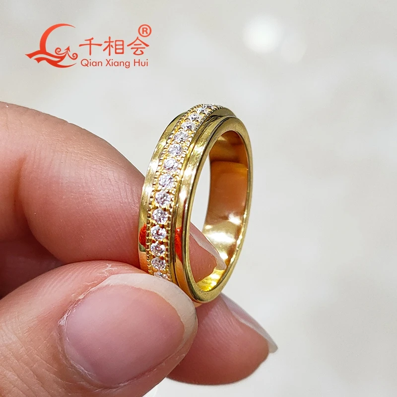 Double Rotatable White Moissanite Ring 925 Sterling Silver Tension Set Eternity Band Unisex Jewelry