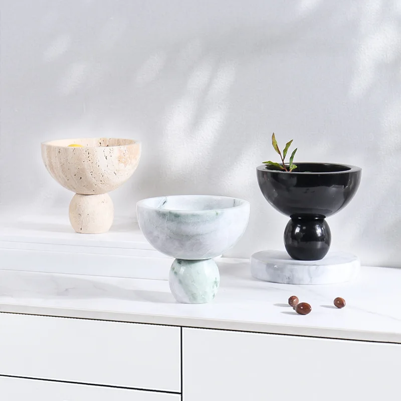 Marble light luxury fruit plate decorative piece home living room coffee table surface dried fruit snacks practical storage tray