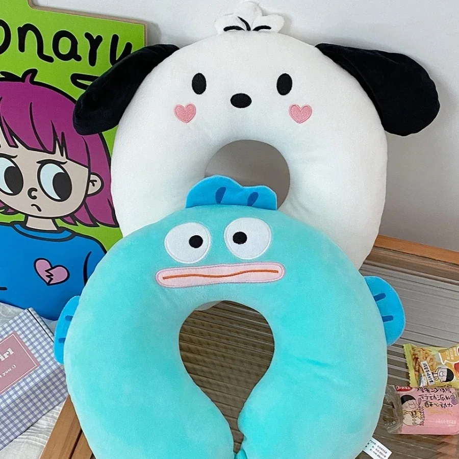 Cinnamoroll Pochacco Hangyodon Kawaii U-shaped Pillow Plush Neck Cushion Office Students Sleeping Portable Travel Pillows