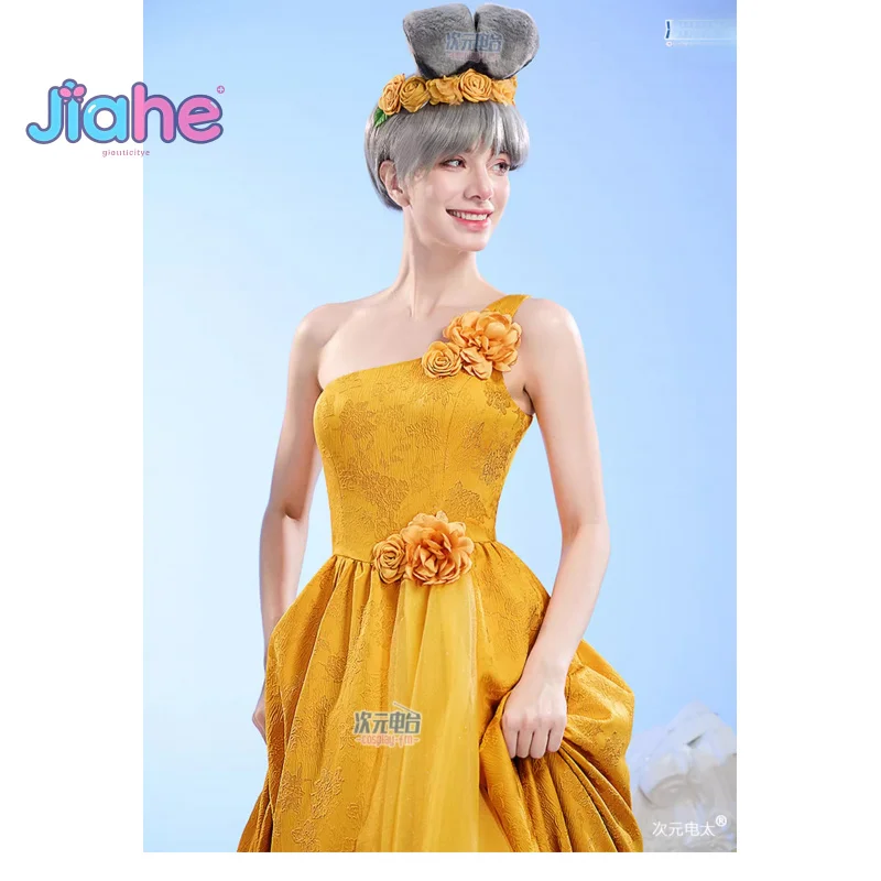 

Judy Hopps Cosplay Costume Anime Movie Officer Bunny Yellow Sweet Long Dress Halloween Christmas Women's Headwear Prop Set
