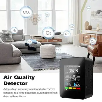 실내 공기질 모니터, 포름알데히드 HCHO TVOC 테스터, LCD 온도 습도 테스터, 알람 CO2 계량기, 5 in 1