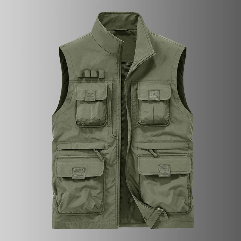 Double-Sided Waistcoats Men Outdoor Large Pockets Cargo Vests Climbing Sleeveless Jackets Male Breathable Stand Casual Vest