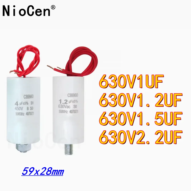 （1pcs）CBB60 630V 1UF 1.2UF 1.5UF 2.2UF fan motor starting capacitor welder Capacitor bottom with screws