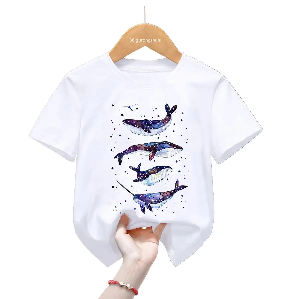 Kawaii Dolphin Whale Flowers T-Shirt Watercolor Graphic Print Short Sleeve Men Women Casual Harajuku Tee