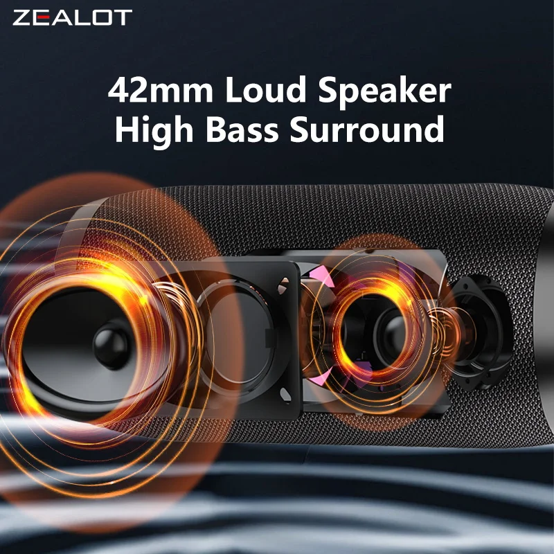 ZEALOT S76 مكبرات صوت لاسلكية 50 وات، مكبر صوت محمول خارجي، IPX 5، جودة صوت Hifi، ضوء RGB، عمر بطارية طويل.