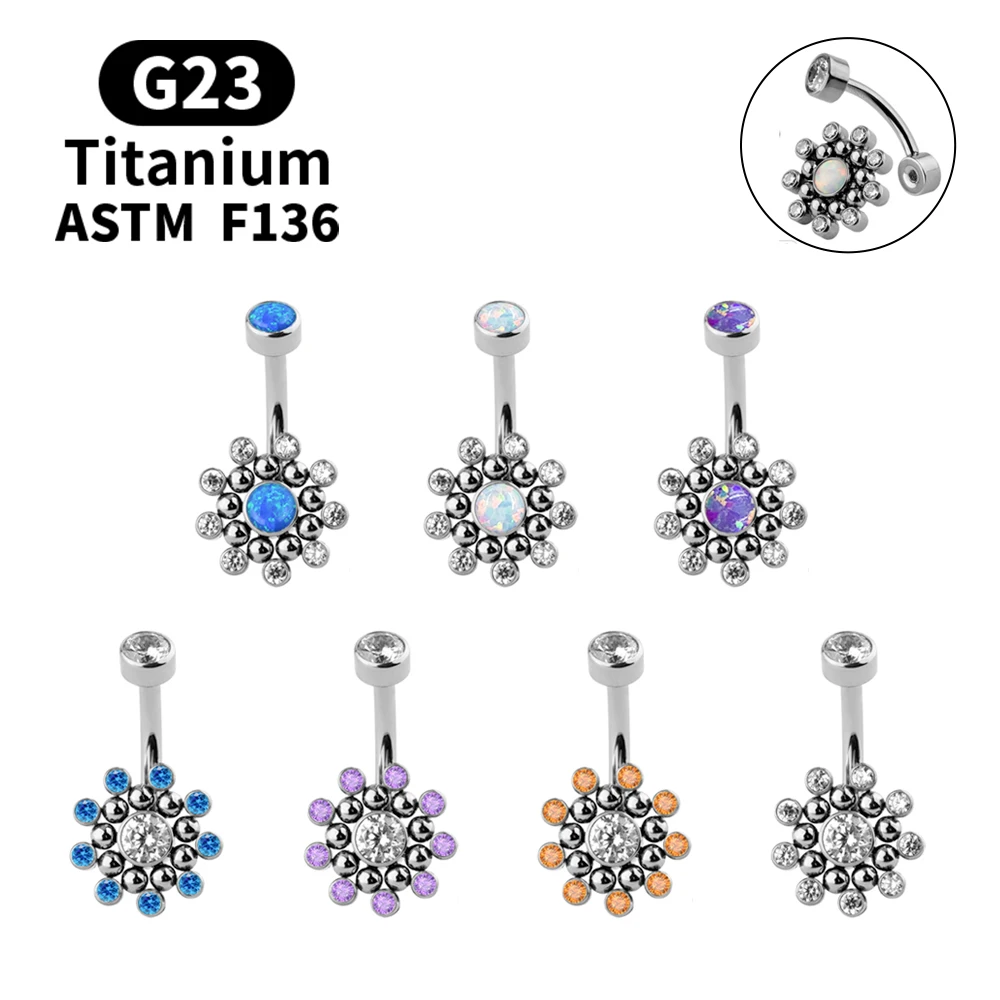 G23 Titanium Belly Button Ring Ingelegd Cz Opaal Multicolor Belly Button Geperforeerde Lichaam Sieraden Mode Trendy Sieraden