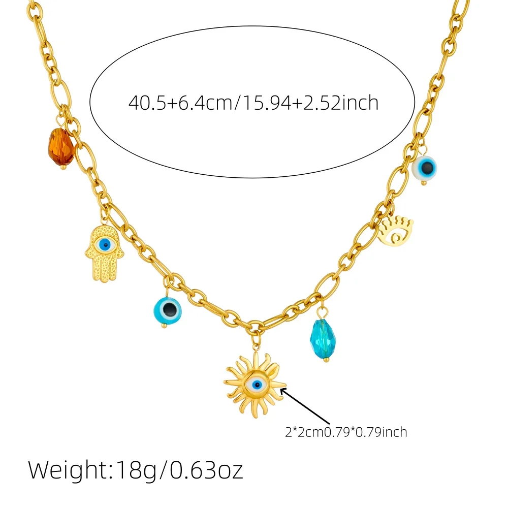 DIEYURO 316L Naszyjnik ze stali nierdzewnej Palm Blue Rhinestone Devil's Eye Sun Naszyjnik dla kobiet Nowa moda Łańcuch na szyję Biżuteria Prezent