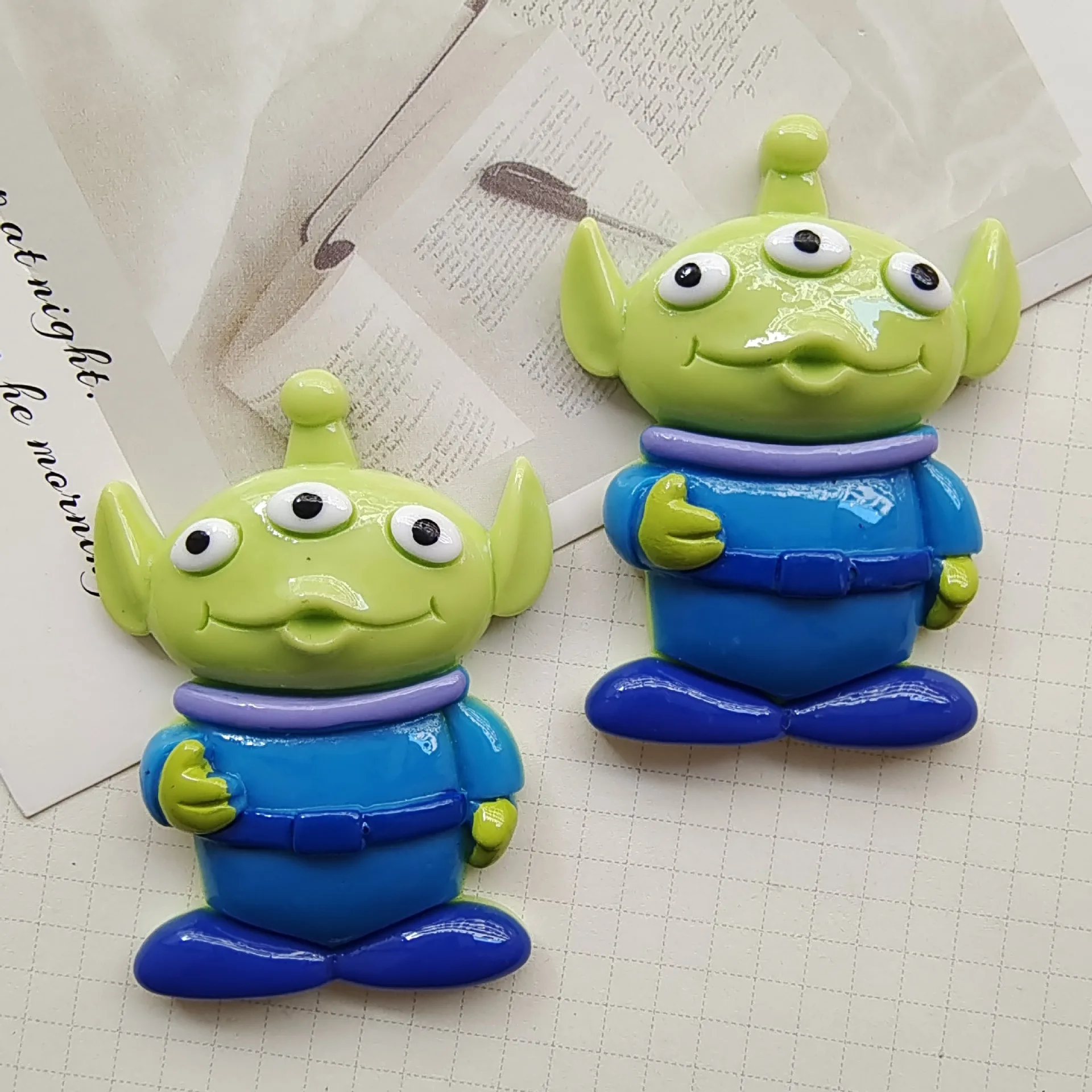 2pcs disney alien resin flatback cabochons for diy jewelry making cartoon handmade crafts materials